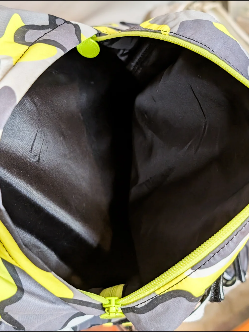 Stella McCartney Kids Neon Yellow & Gray Camo Backpack